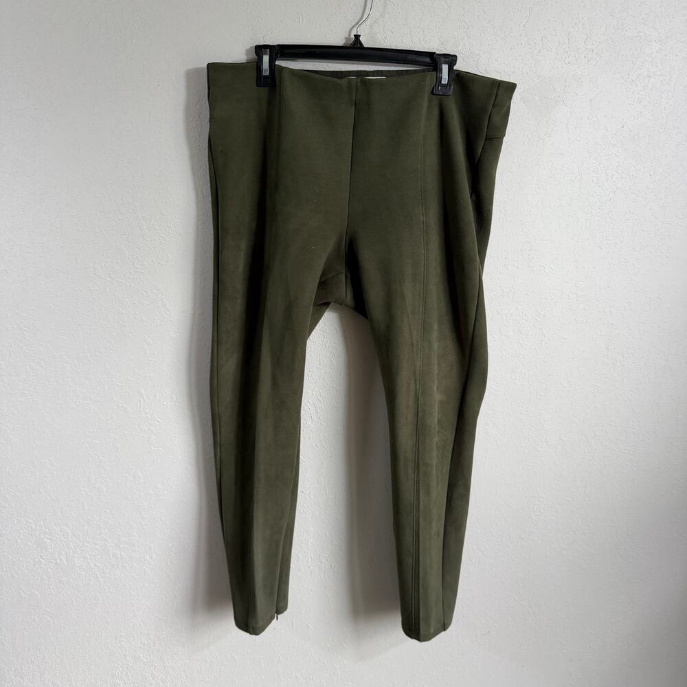 By Anthropologie Green Faux Suede Pull On Ponte Zipper Ankle Pant Womens 32